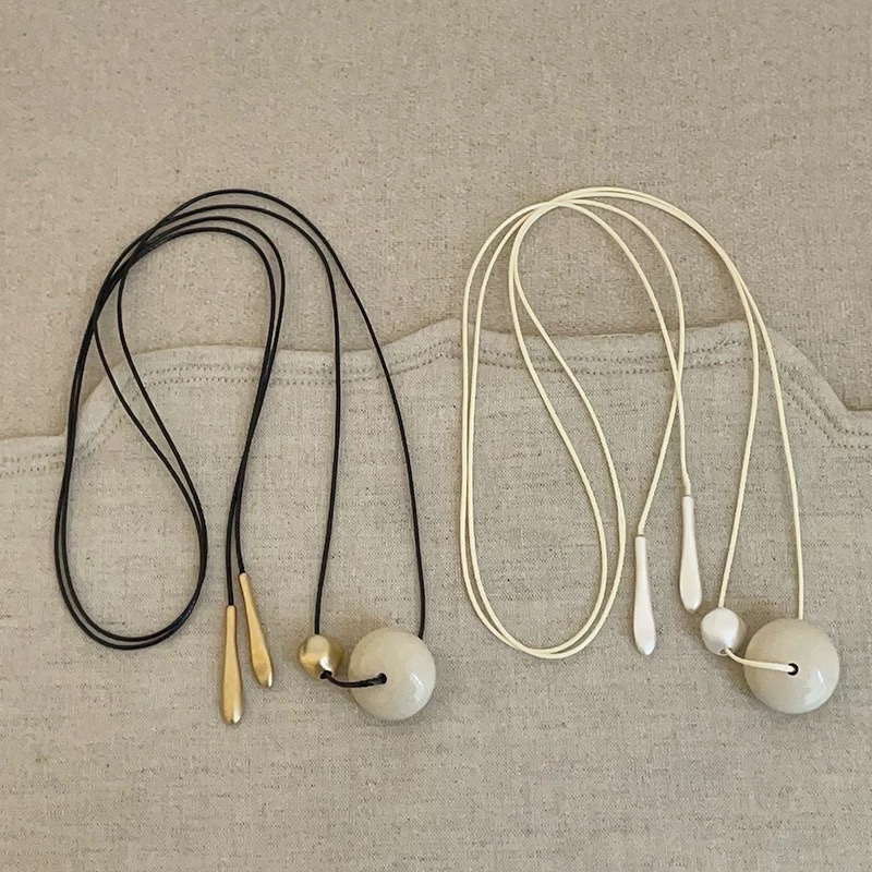 气质高级象牙白圆珠吊坠绑带choker项链女小众时尚百搭颈链锁骨链