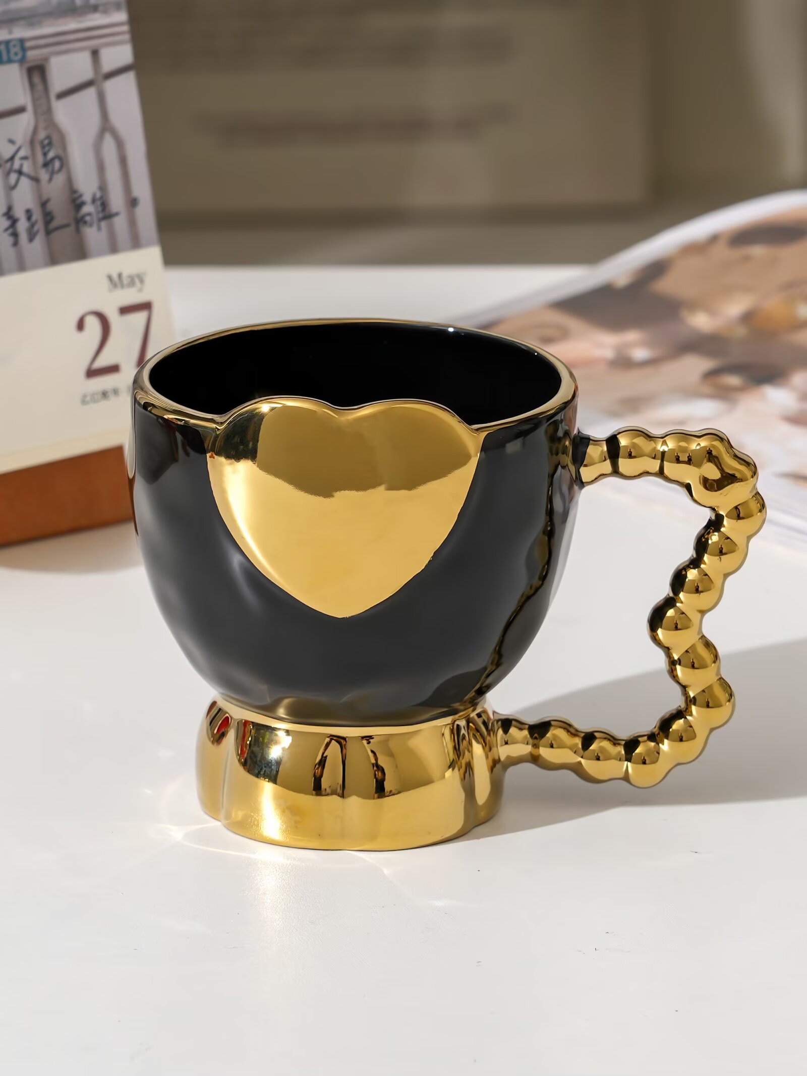 创意陶瓷马克杯搪瓷牛奶耐热保温咖啡茶具礼品赠品镀金颜色炫彩爱心图案LOVE详情图6