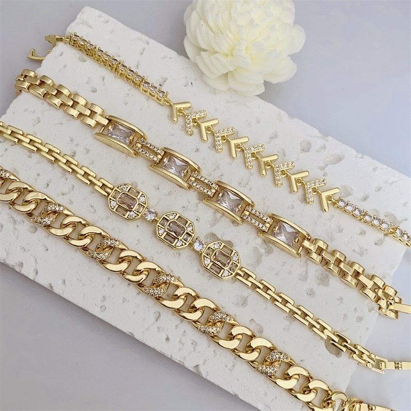 时尚多款式铜镀18K金彩色锆石油滴手链适合日常佩戴情人节礼物  古巴链手链详情图2