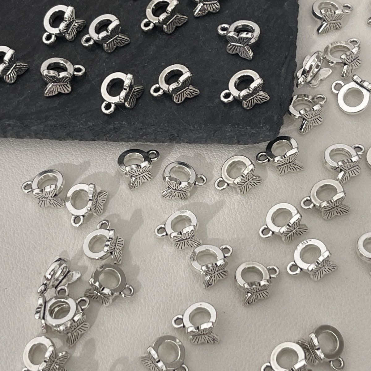 Alloy ancient silver Tibetan silver butterfly card ring three-way crystal accessory pendant diy accessory details Picture