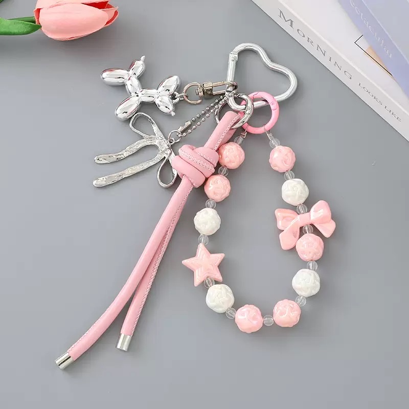 Creative new acrylic beaded leather rope pendants, bag hanging ornaments, decorative items, phone cases, keychains, pendants and accessories Specification image