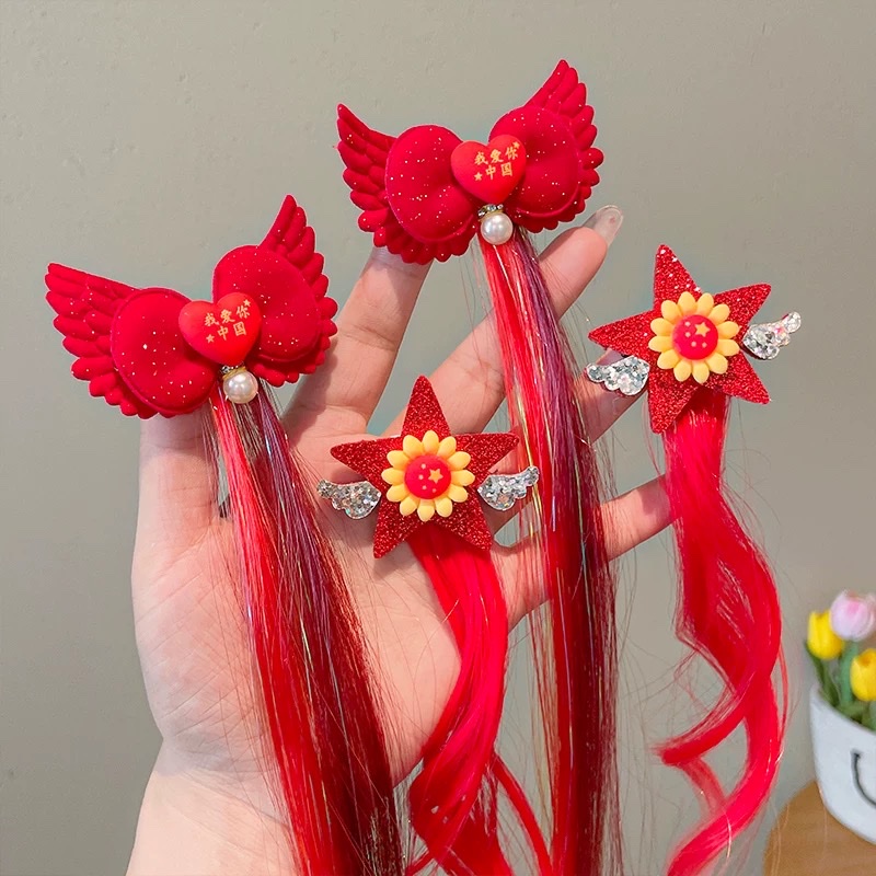 National Day Love Country Children's bow hair clip, top clip, wig braid hair clip, princess hair accessory, duckbill clip wholesale Children's bow hair clip, top clip, wig braid hair clip, princess hair accessory, duckbill clip wholesale children's details Picture