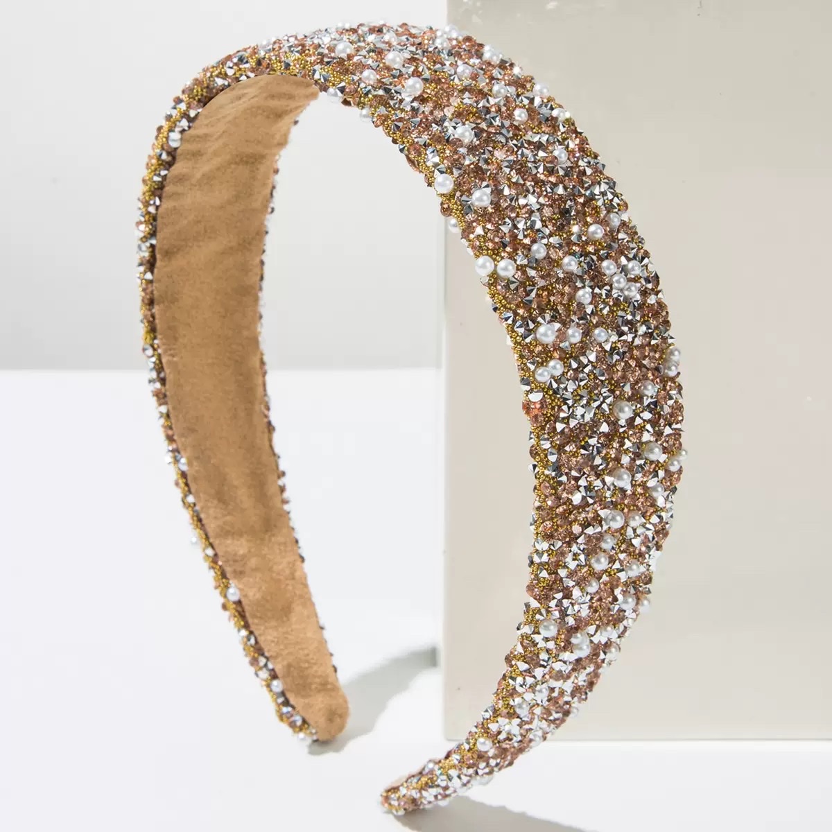 Cross-border new color hair band, pearl full diamond Korean-style super shiny light luxury water diamond headband, niche high-end hair accessory, women's hair band, pearl headband, headband, headband headaccessory Item Picture