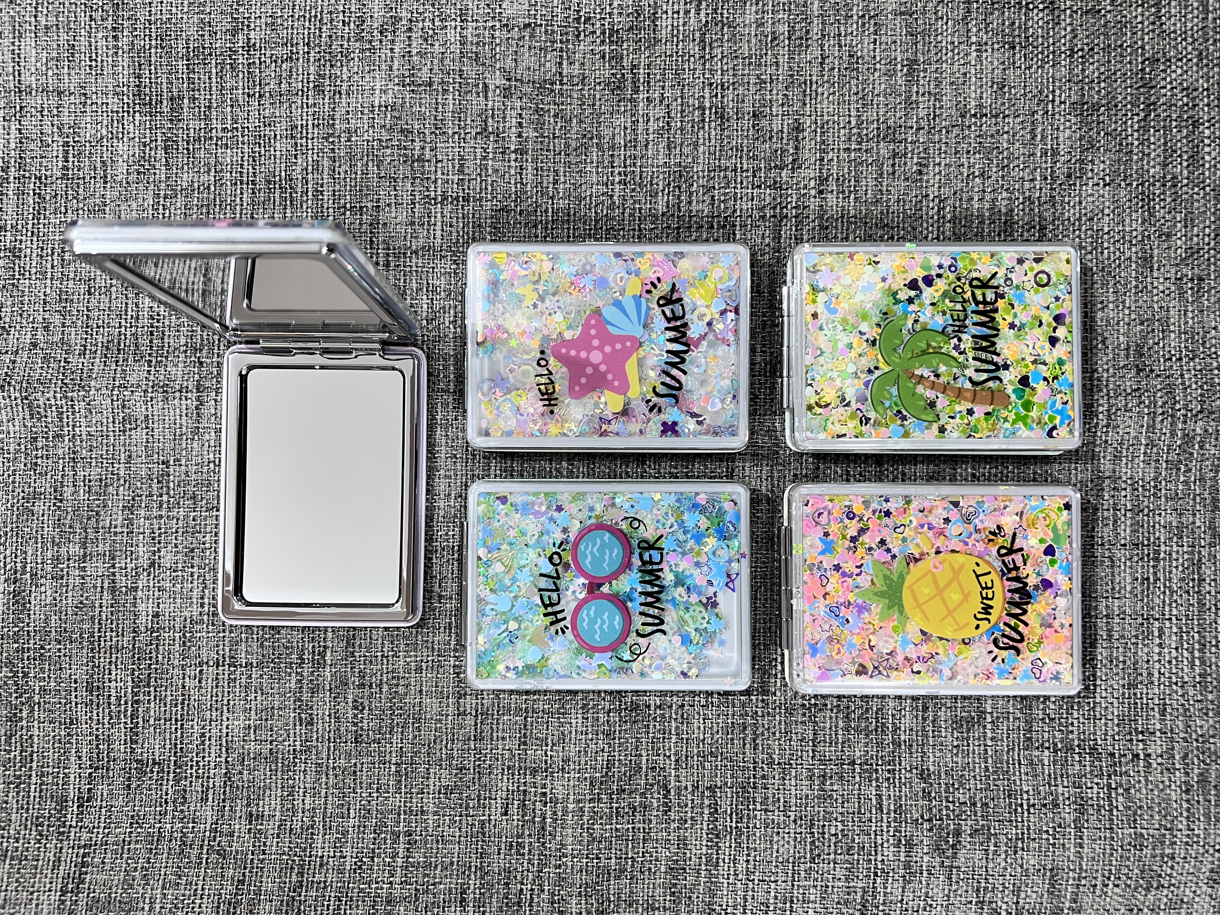 流沙小惊喜工艺镜子化妆镜！流沙款，新款镜子！方便携带！小女生包包必备！来样定制图片印logo详情图5