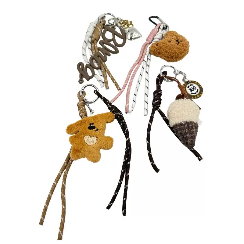 New cross-border niche retro woven bag pendant, baseball rope knot style, little bear and little cat doll keychain pendant
