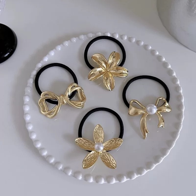 2025新款金属蝴蝶结头绳橡皮筋发圈女扎头发绳头饰高级感金色银色