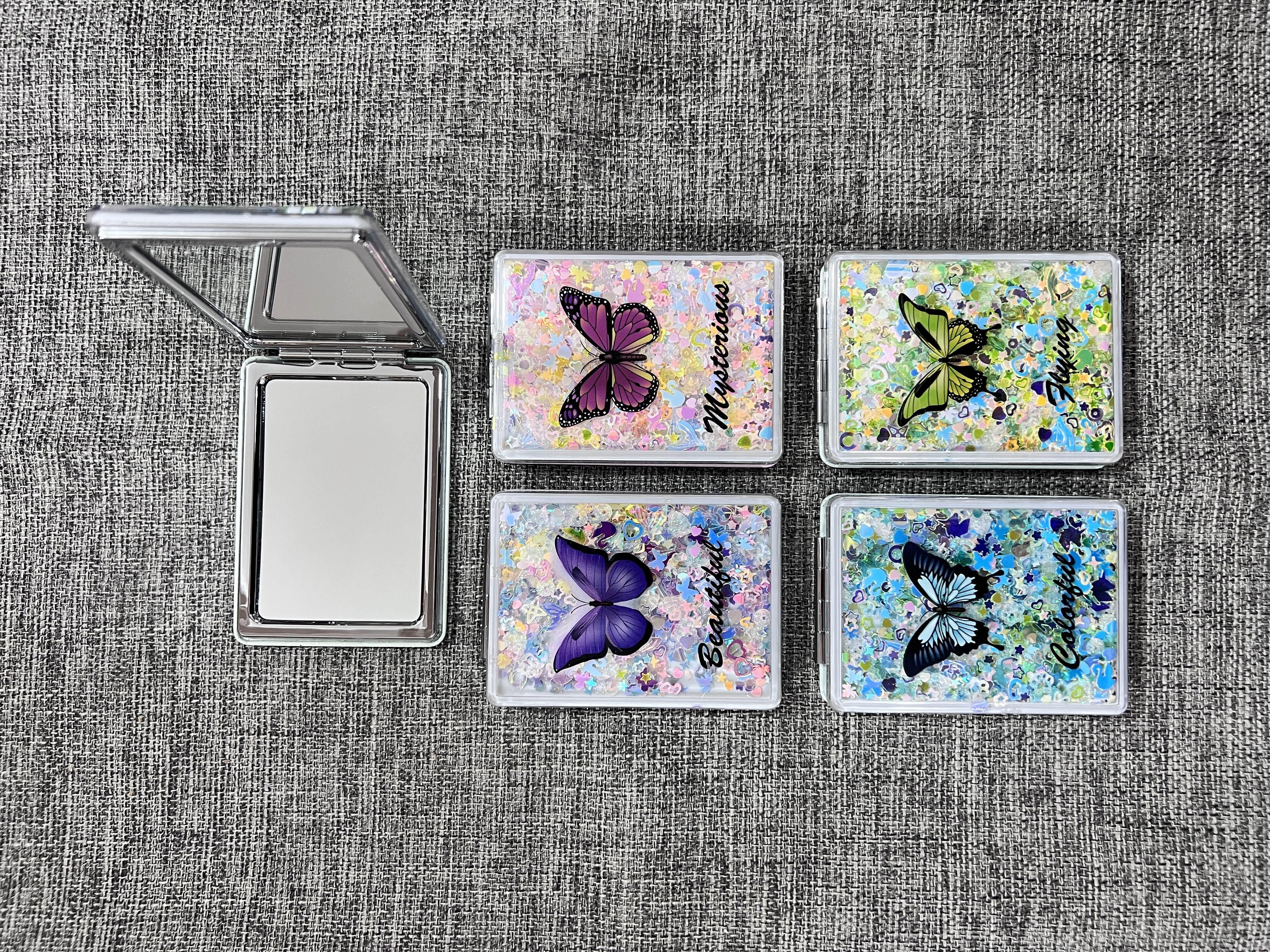 流沙小惊喜工艺镜子化妆镜！流沙款，新款镜子！方便携带！小女生包包必备！来样定制图片印logo详情图4