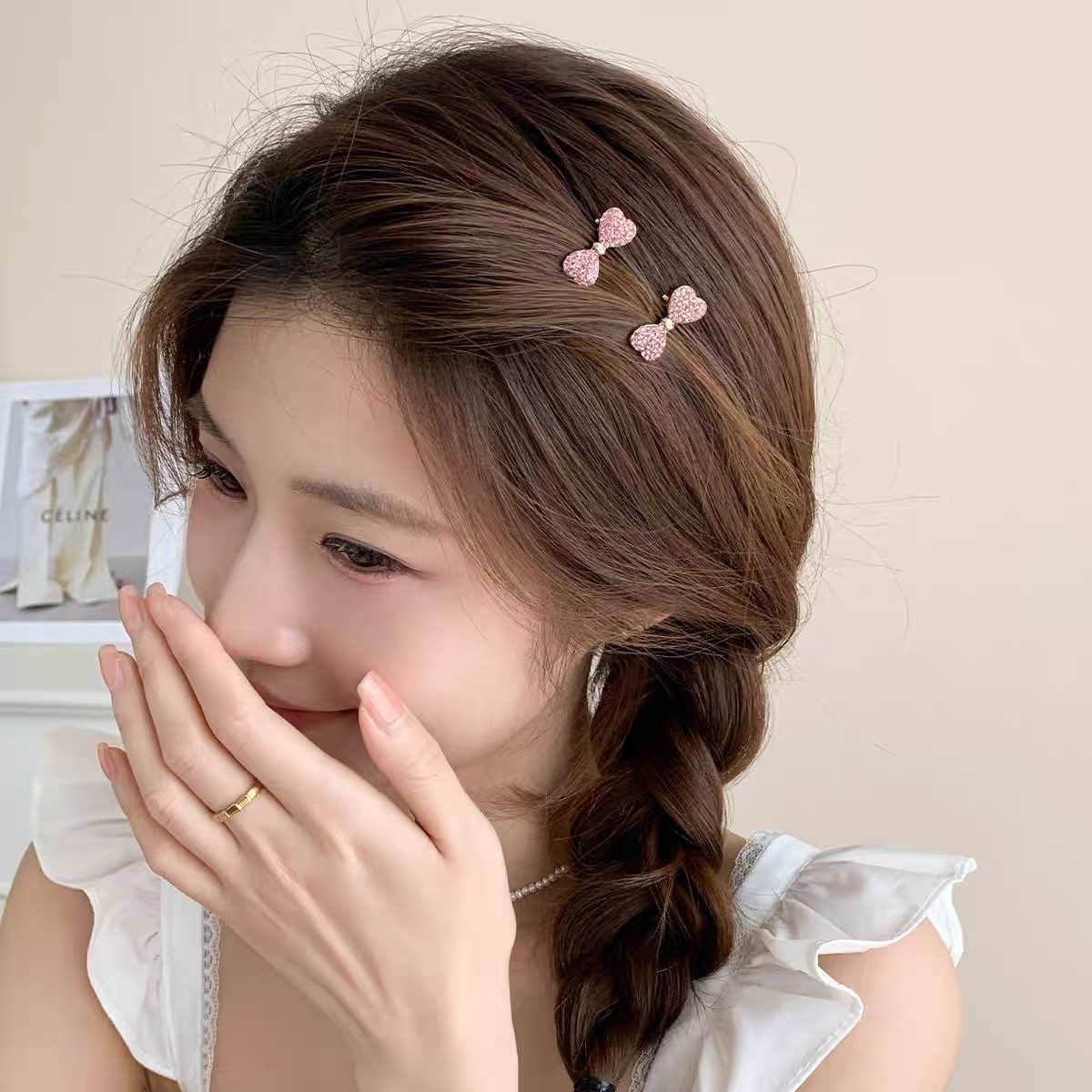 精致可爱水钻迷你爱心小号发夹前额百搭刘海侧边鸭嘴发卡夹子发饰