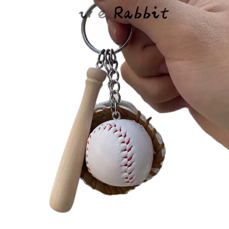 Creative mini simulation multi-color baseball three-piece set, keychain, cross-border bag, pendant, sports gift Specification image