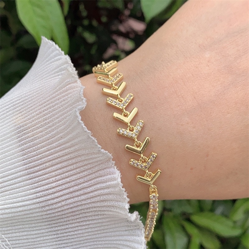 时尚多款式铜镀18K金彩色锆石油滴手链适合日常佩戴情人节礼物  古巴链手链详情图4