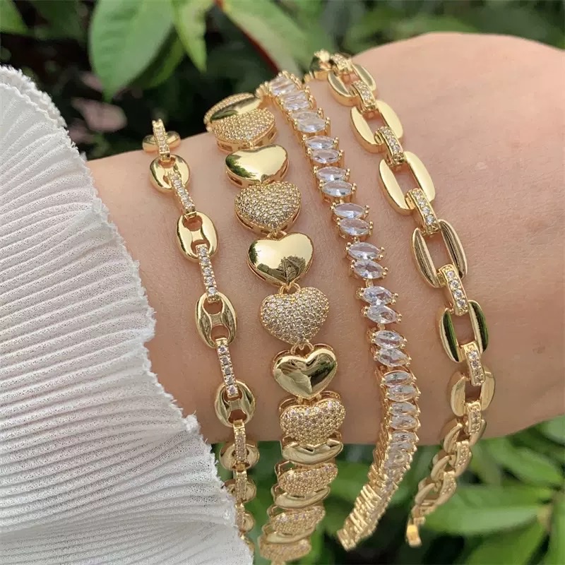 时尚多款式铜镀18K金彩色锆石油滴手链适合日常佩戴情人节礼物 手链