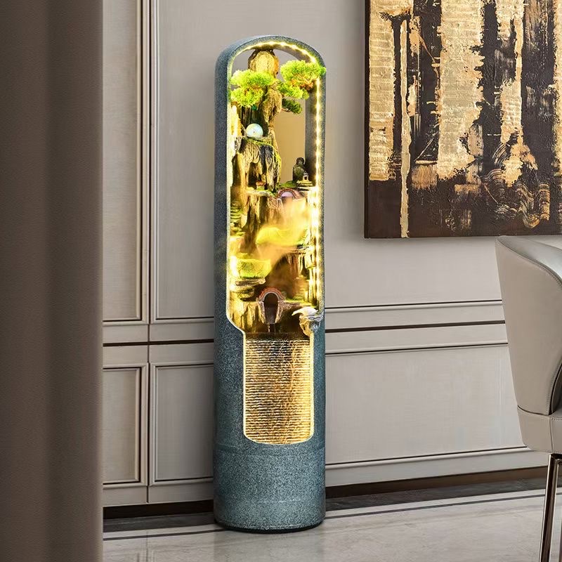 树脂氧化镁玻璃钢流水盆景幕帘墙屏风雾化假山水轮石磨貔貅葫芦送礼盆景家装装饰流水幕帘墙树脂盆景