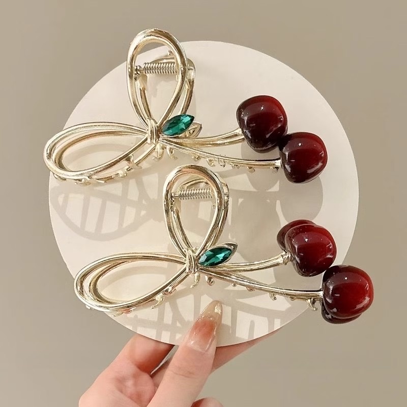 2023网红爆款抓夹女后脑勺发夹高端金属樱桃发量多鲨鱼夹日韩头饰