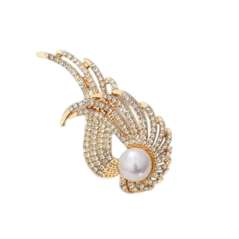 轻奢珍珠翅膀胸针个性满钻别针配饰ins气质设计感胸饰厂轻奢风 