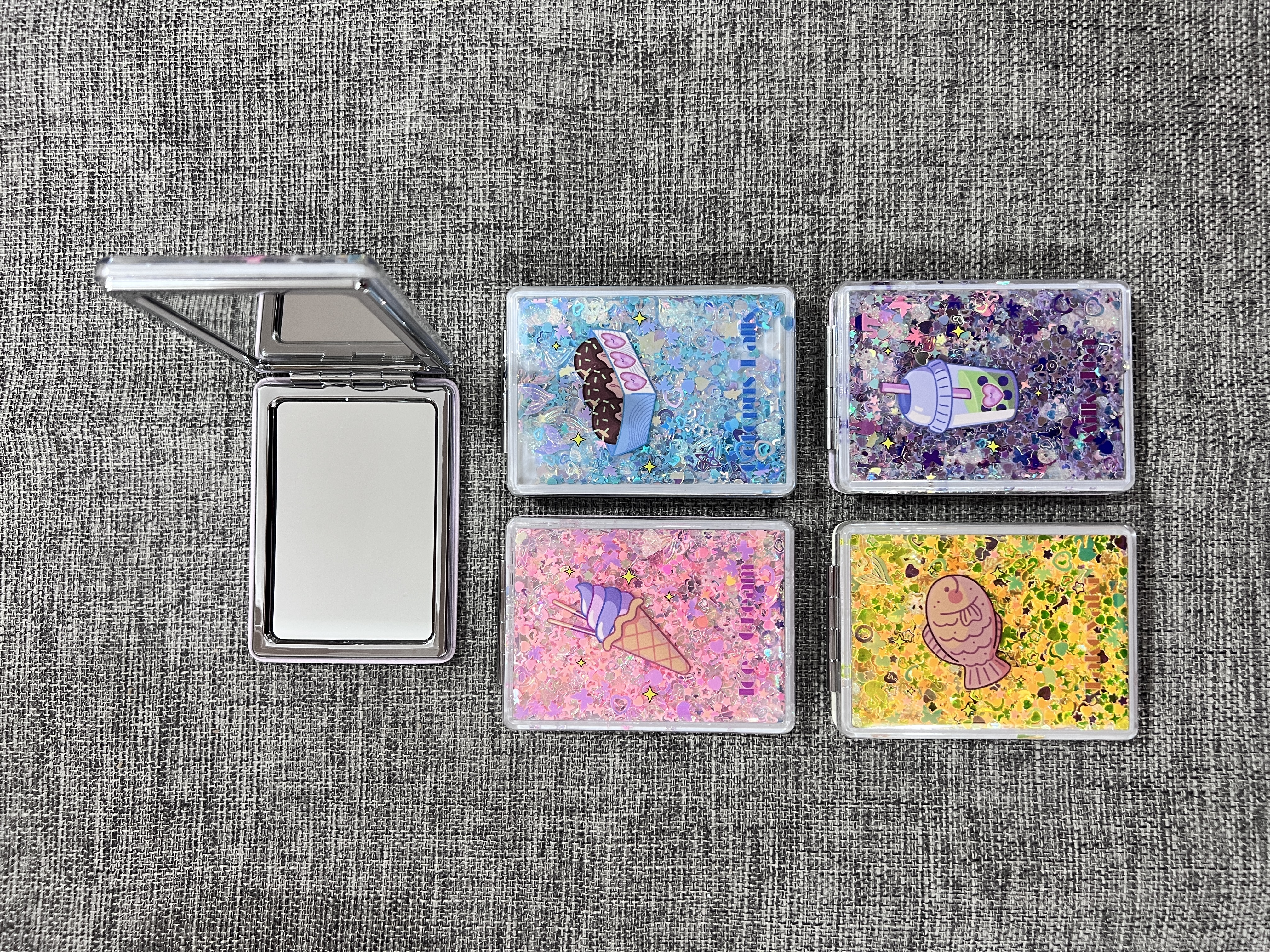 流沙小惊喜工艺镜子化妆镜！流沙款，新款镜子！方便携带！小女生包包必备！来样定制图片印logo详情图6