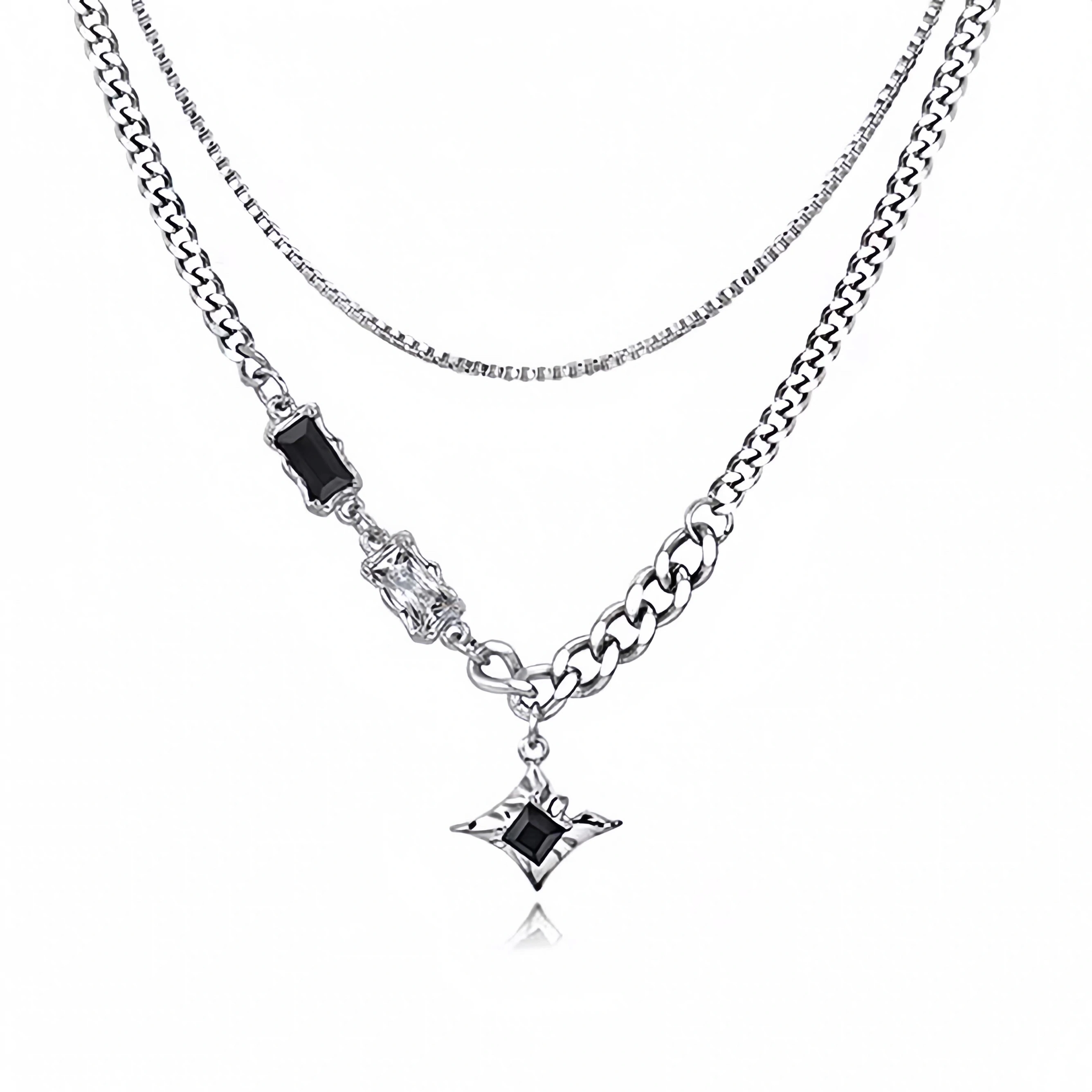 The Mango Star double-layer necklace is a trendy men's sweater chain with a light luxury and niche design sense. It is a hip-hop style collarbone chain accessory for both men and women detail image 1