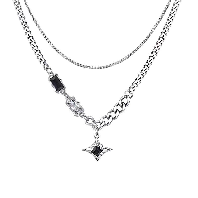 The Mango Star double-layer necklace is a trendy men's sweater chain with a light luxury and niche design sense. It is a hip-hop style collarbone chain accessory for both men and women