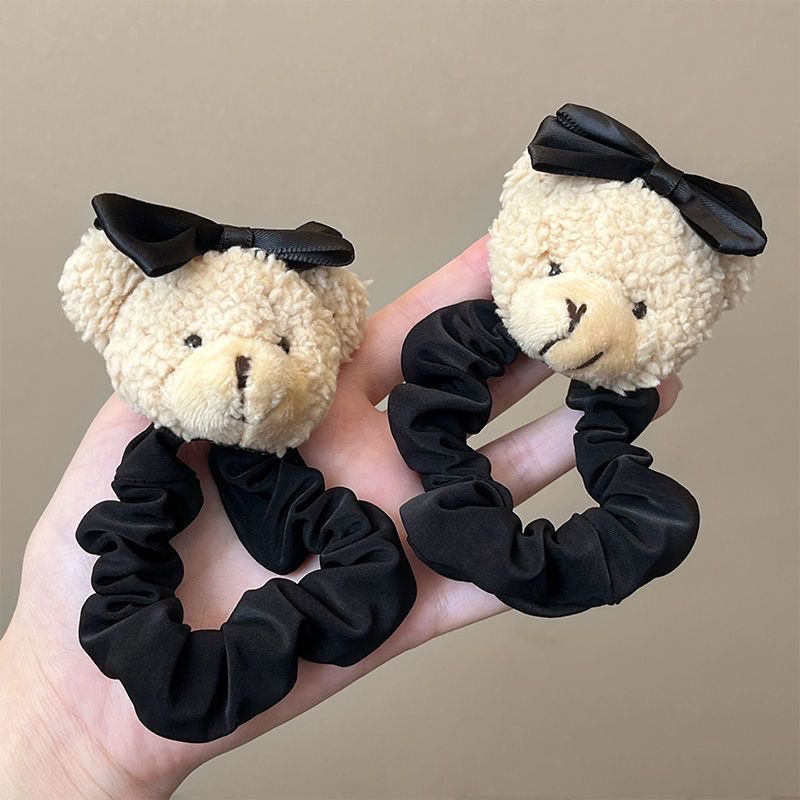 新款可爱秋冬蝴蝶结毛绒小熊发圈女时尚发绳高弹力耐用扎头绳