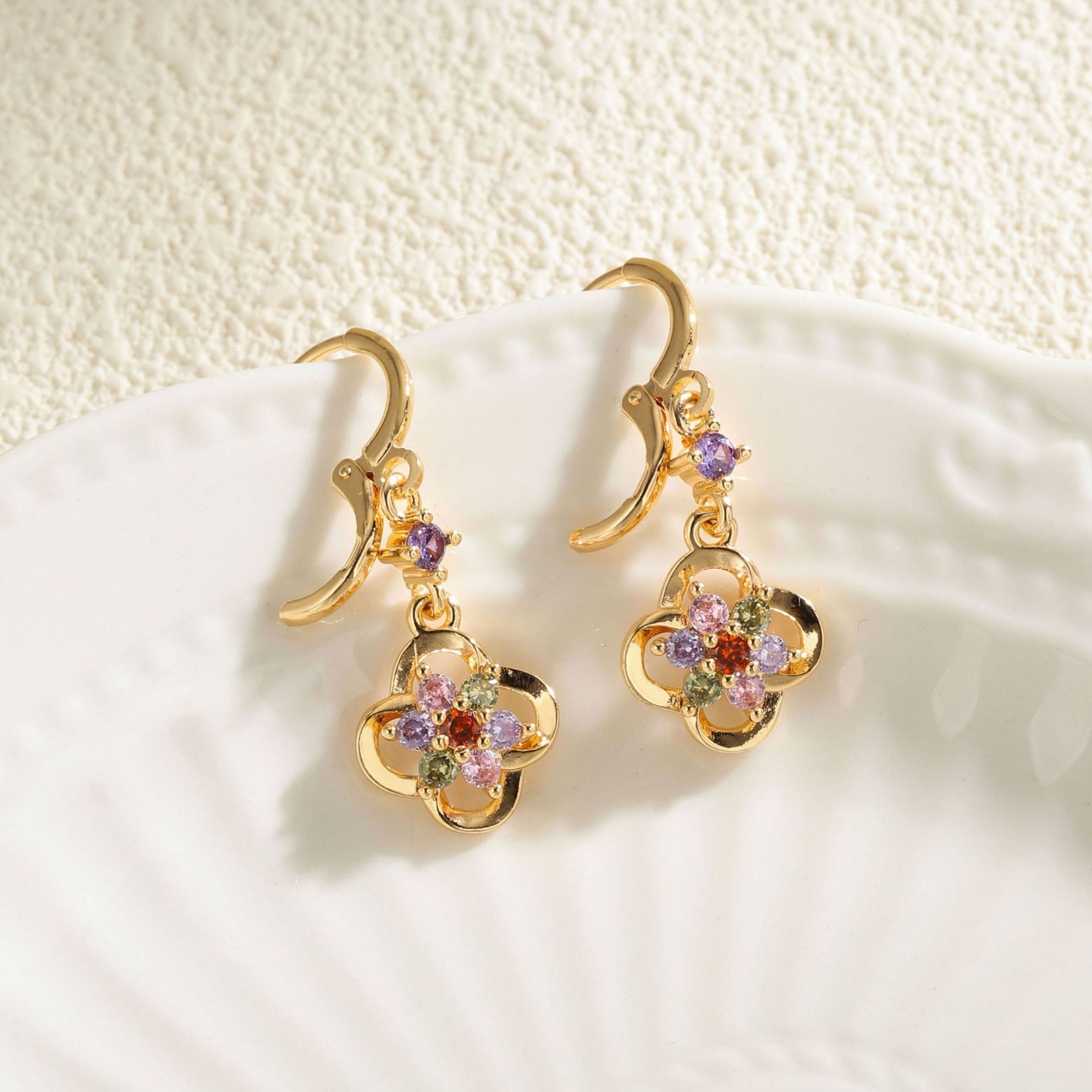 韩版时尚花朵耳扣女长款花形四叶草耳坠个性锆石耳钉彩钻耳饰批发 饰品耳饰珍珠耳环耳环饰品饰品饰品饰品饰品饰品饰品饰品饰品饰详情图5