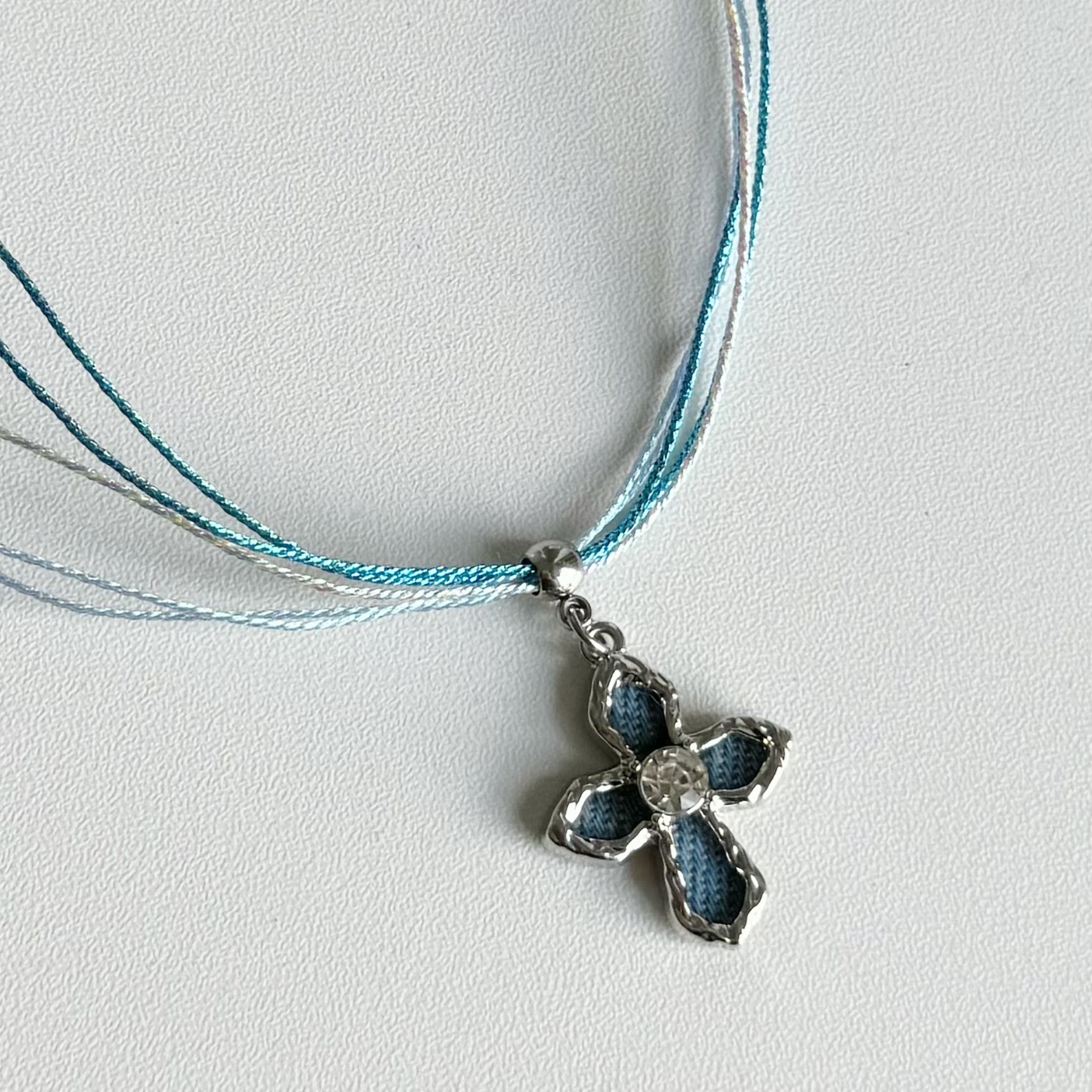 Dopamine blue denim cross braided rope necklace, niche hot girl y2k sweet and cool Abi InS-style collarbone chain Item Picture