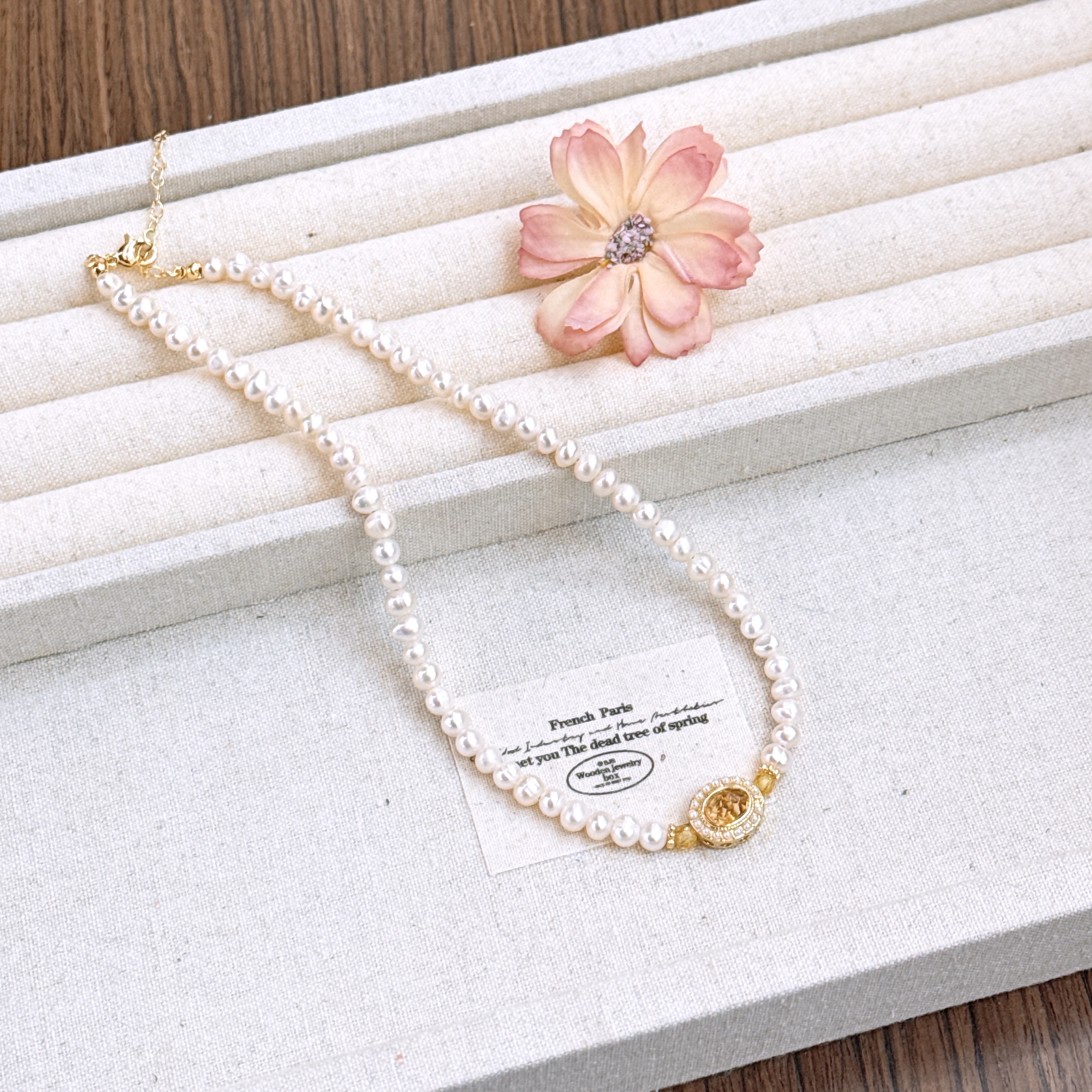 RIBACA |天然珍珠精美黄锆石项链精致女生送礼项链