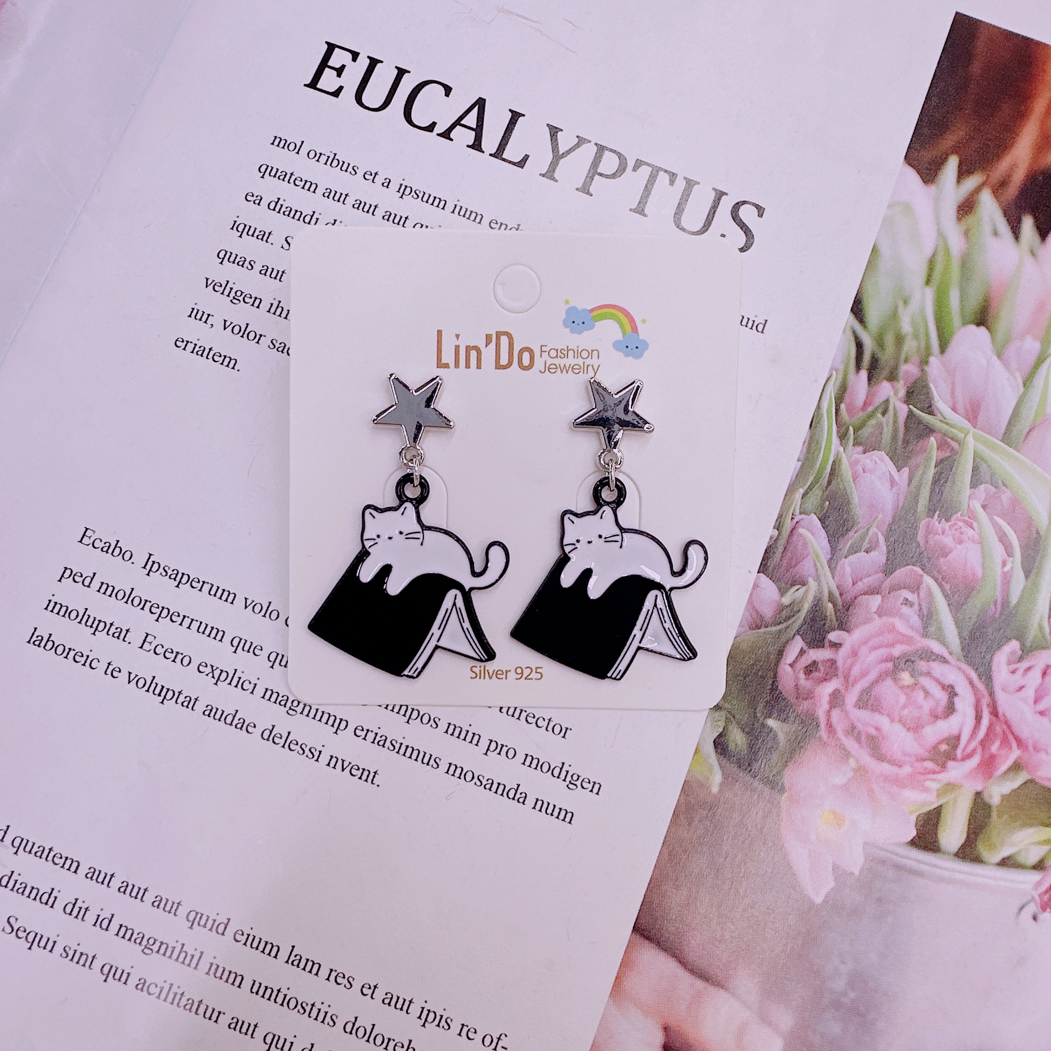 时尚饰品耳饰耳钉小猫耳环滴油质感简约百搭女款配饰品详情图4