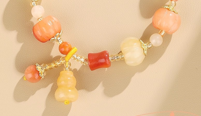 Natural gold thread jade bracelet, pumpkin bracelet, Xinjiang Hotan bracelet, jade bracelet, gourd, ethnic style, PI Xiu girl detail image 3