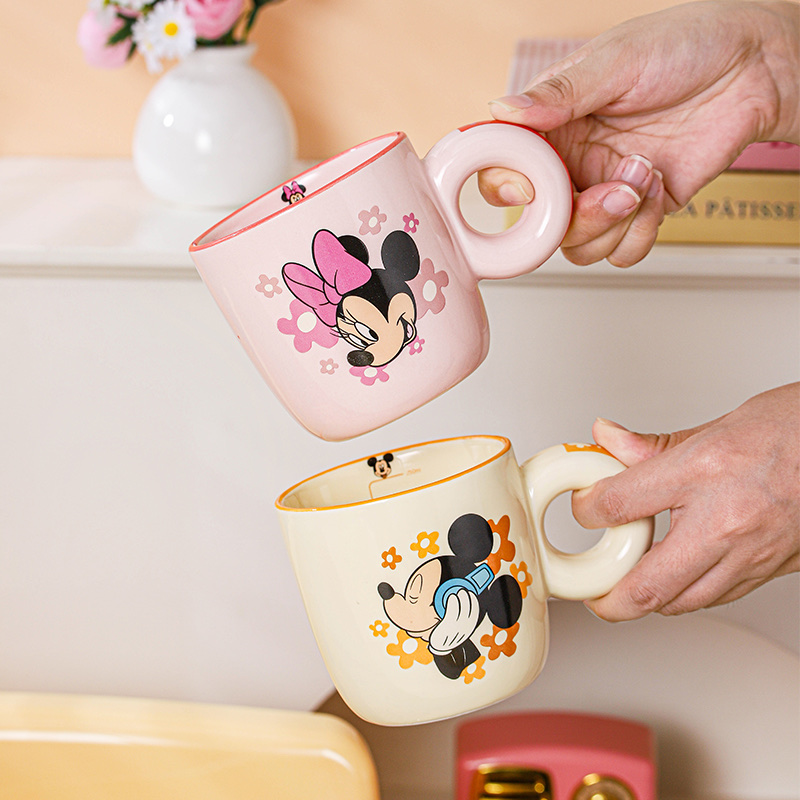 Disney Stucker ceramic mug, high appearance level cartoon water cup 2025 new office drinking cup, Disney Mickey and Minnie series donut mug, 275ml ceramic couple water for girls Item Picture