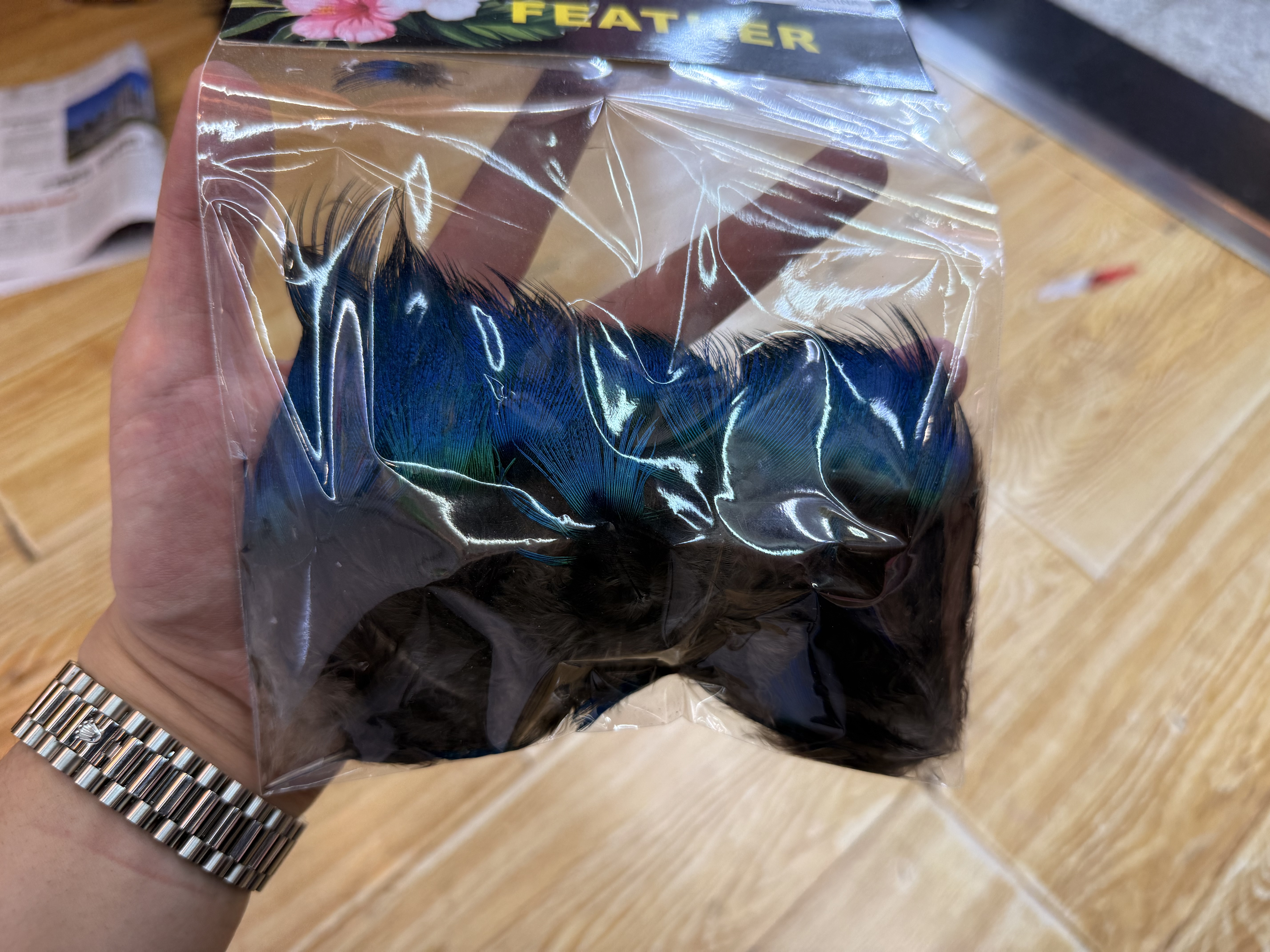 天然孔雀脖子蓝片点翠羽毛diy 手工配件 饰品服饰配件细节图