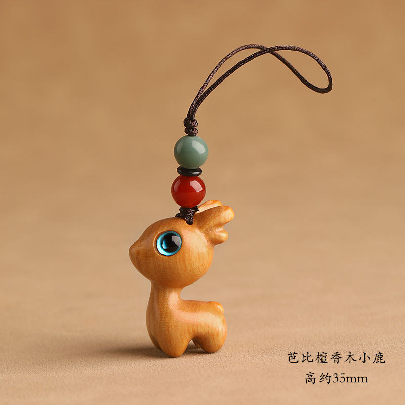 Safe journey, sandalwood deer keychain car pendant, exquisite and cute couple mobile phone chain pendant detail image 10