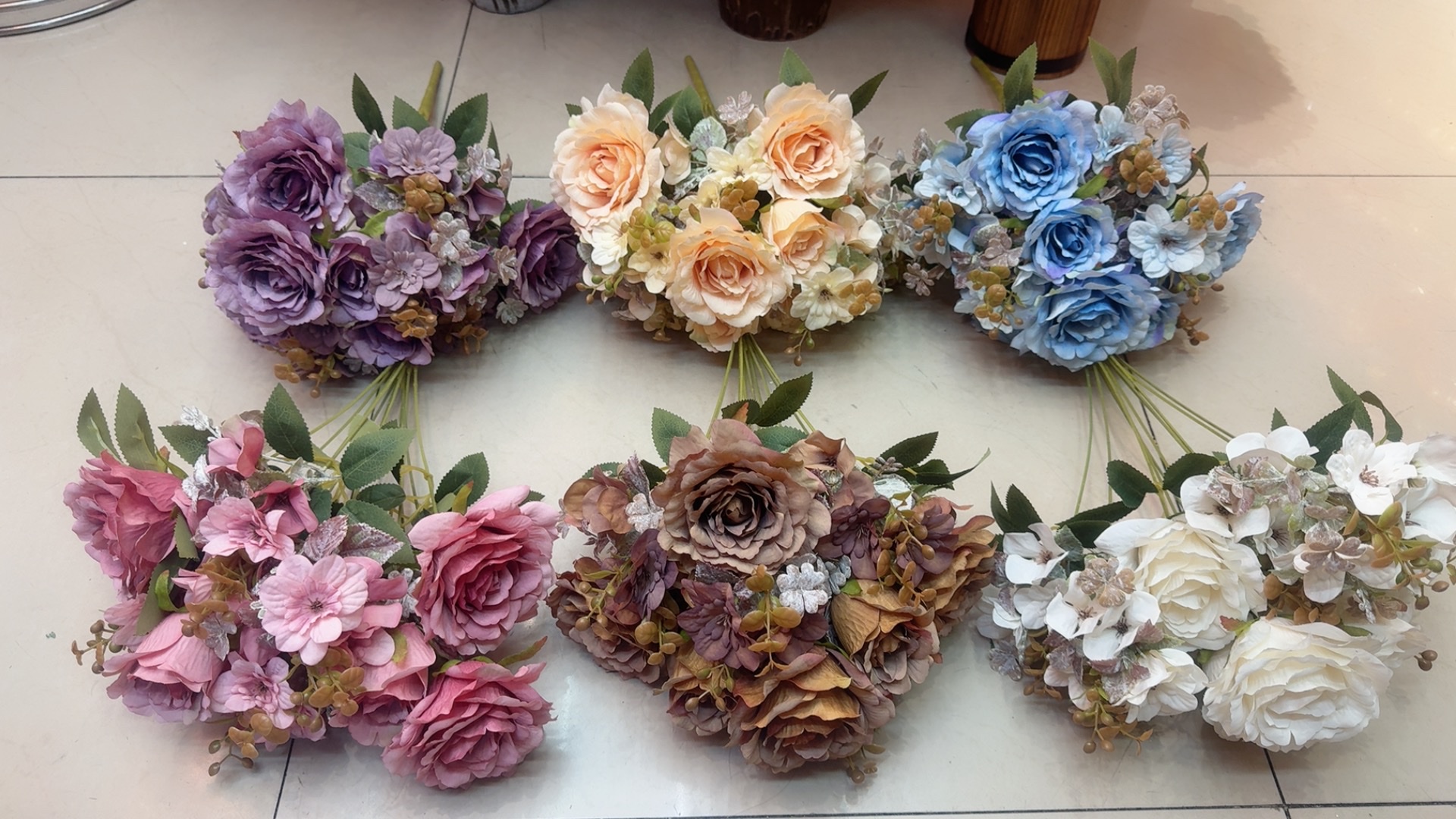 塑料花PU花束冬青发财果仿真假花室内装饰婚礼布置摆件假花仿真花pu花束塑料花假花