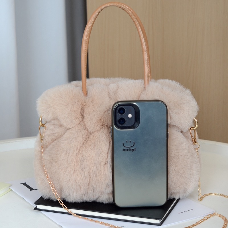 TY6608手提包毛毛包女秋冬新款褶皱高级毛绒时尚包包单肩斜挎包爆款 产品图