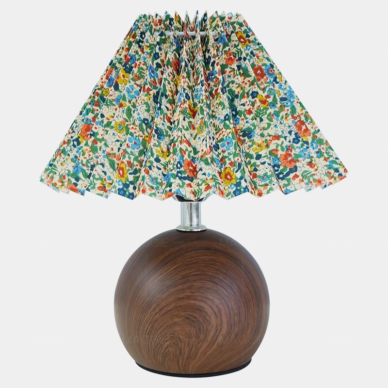 Night light, table lamp, cross-border creative decoration, night lighting, warm and soft light, Nordic ins retro pleated table lamp, warm and romantic atmosphere, bedside lamp, high-end feel, walnut wood night light, creative fabric Item Picture