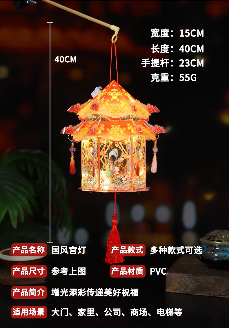 Mid-Autumn Festival hand-held lanterns, rabbit lanterns, children's cartoon palace lanterns, Chinese-style handcrafted luminous lanterns, diy material kits detail image 3