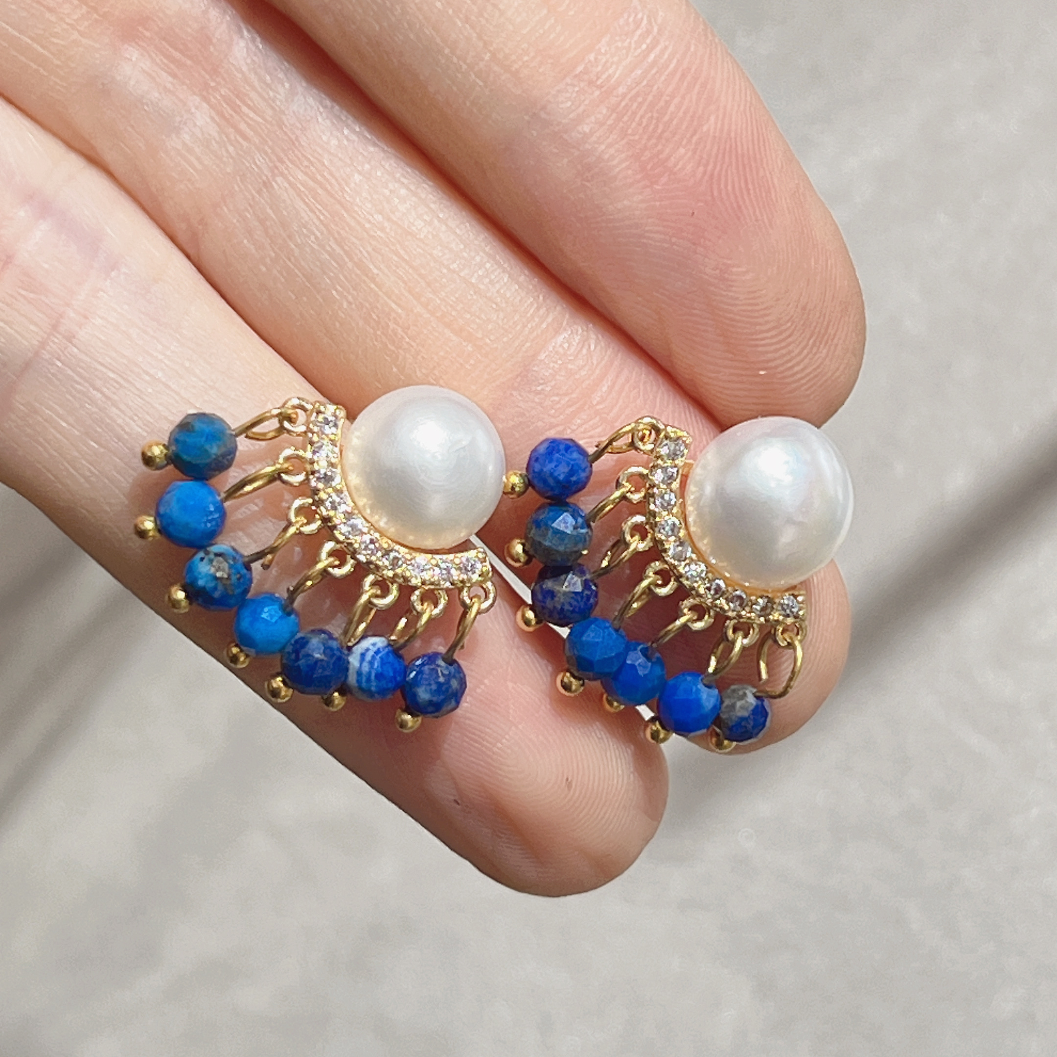 Yunyi Shijia Natural lapis lazuli tassel Earrings, freshwater pearl earrings, New Chinese Style earrings, original design jewelry wholesale in stock detail image 12