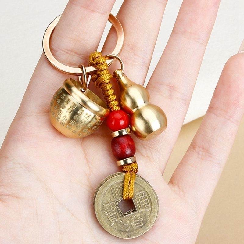 铜百福缸葫芦钥匙扣合金五帝钱生肖葫芦新款复古汽车钥匙挂件挂饰