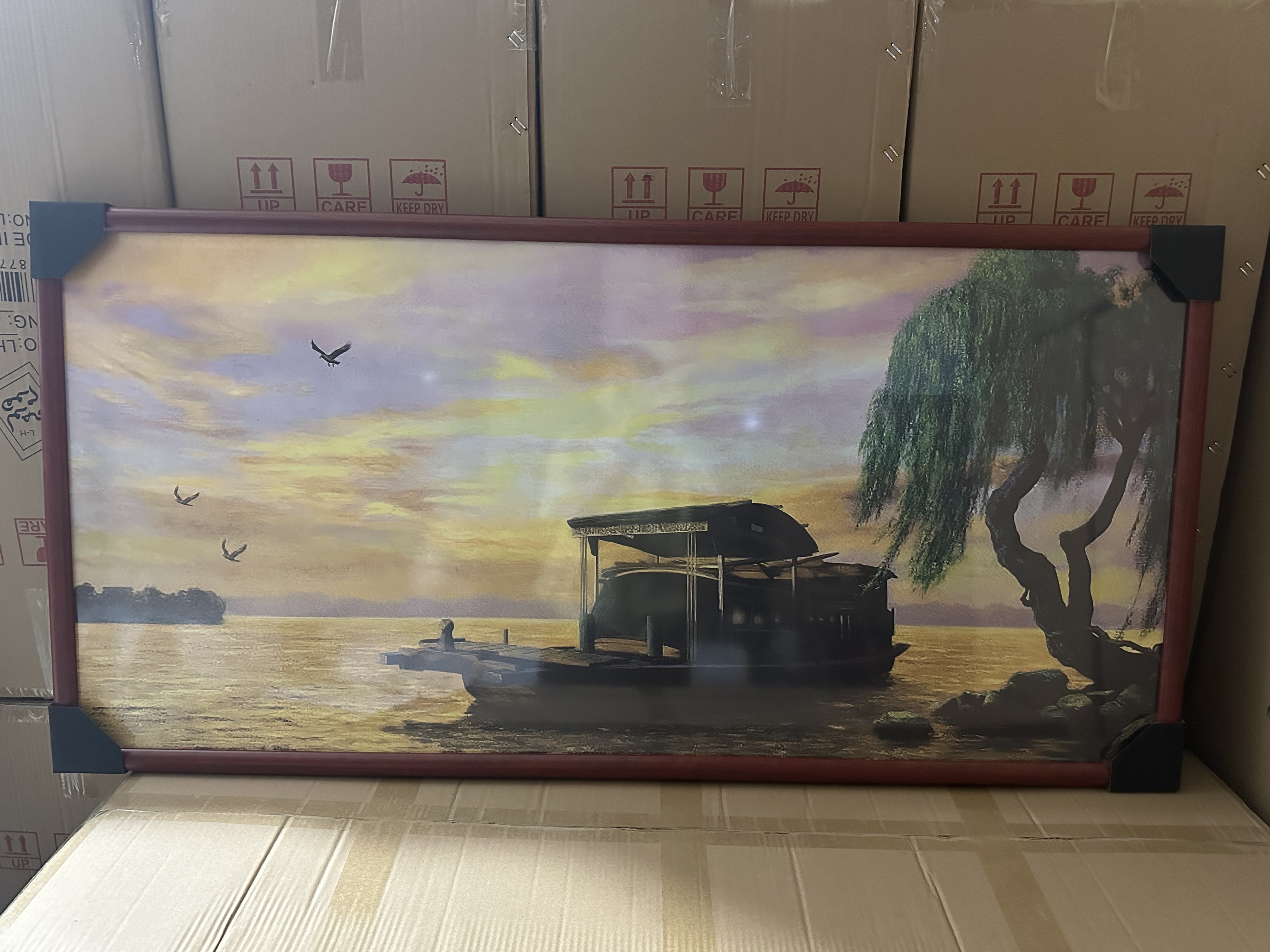 战地黄花分外香红船国庆祝福装饰画挂画公共场合象征和平祝福祖国繁荣的油画