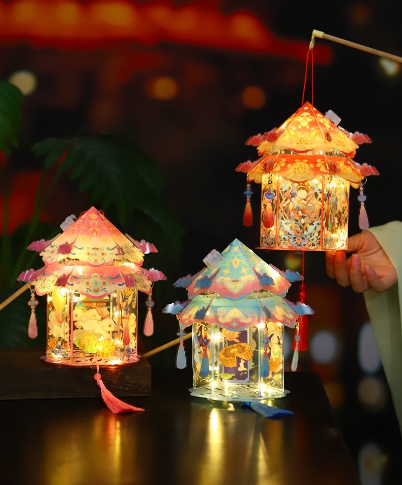 Mid-Autumn Festival hand-held lanterns, rabbit lanterns, children's cartoon palace lanterns, Chinese-style handcrafted luminous lanterns, diy material kits detail image 12