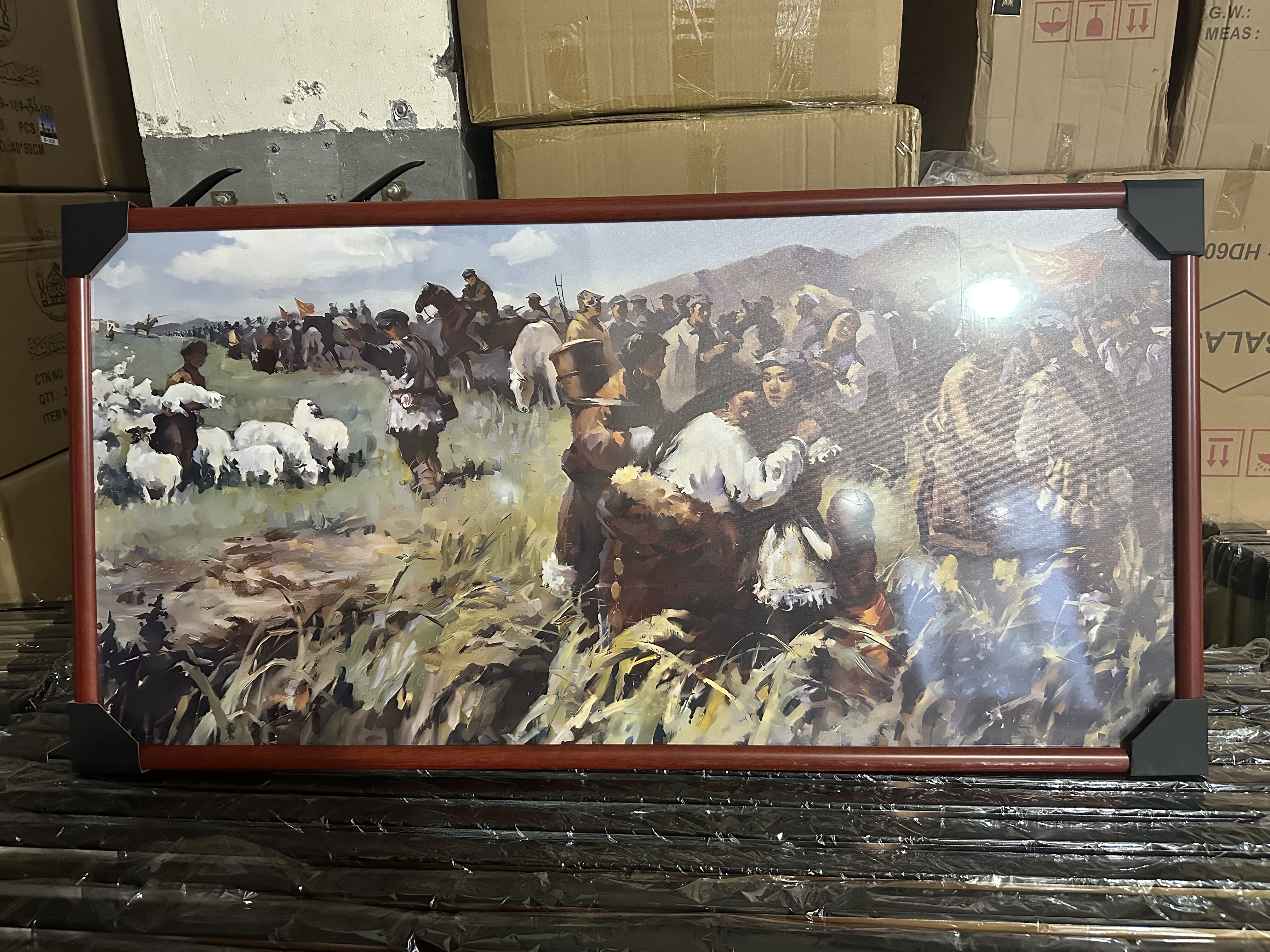 战地黄花分外香红船国庆祝福装饰画挂画公共场合象征和平祝福祖国繁荣的油画白底实物图