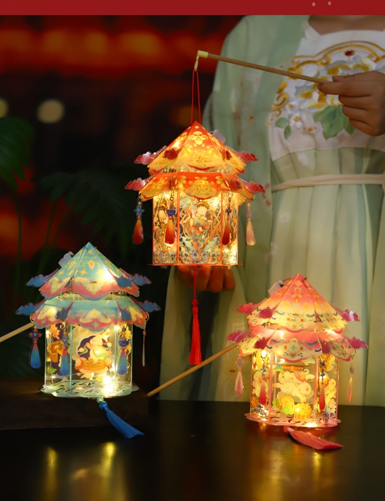 Mid-Autumn Festival hand-held lanterns, rabbit lanterns, children's cartoon palace lanterns, Chinese-style handcrafted luminous lanterns, diy material kits detail image 13