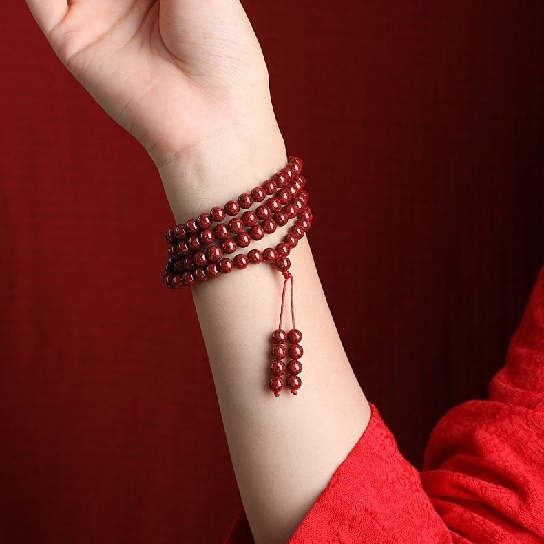 晶体砂朱砂手串108颗多圈手链男女款情侣本命年文玩直播货源批发 手串手链详情图3