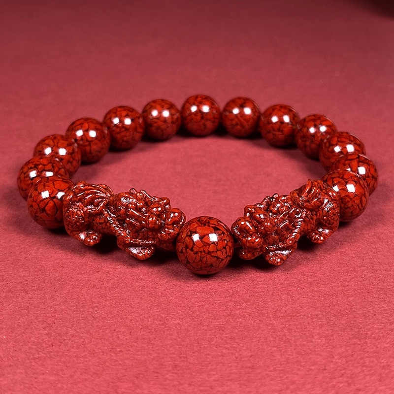 天然原矿朱砂晶体砂手链本命年手串男女款招财双貔貅手饰手链手串