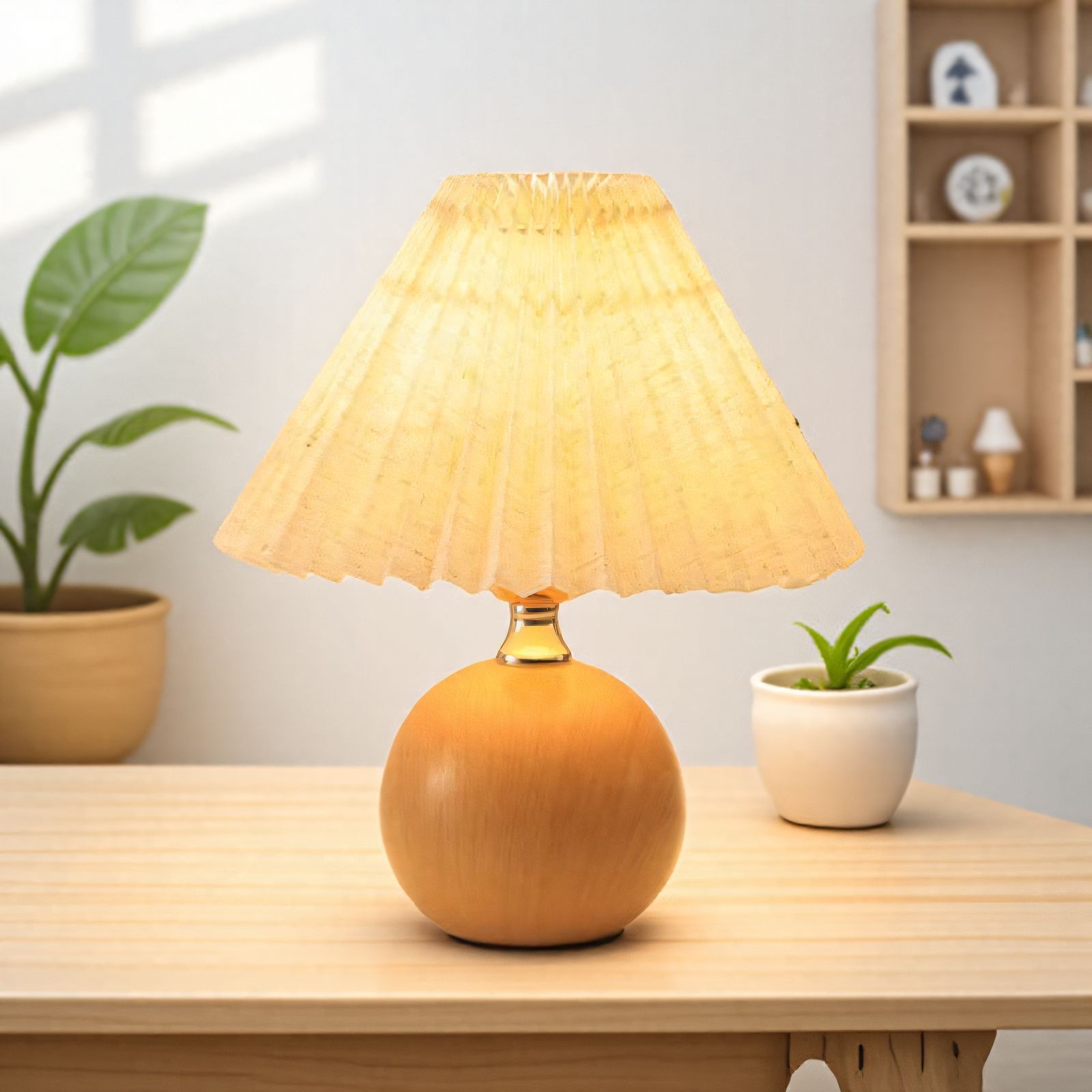 Night light, table lamp, cross-border creative decoration, night lighting, warm and soft light, Nordic ins retro pleated table lamp, warm and romantic atmosphere, bedside lamp, high-end feel, walnut wood night light, creative fabric details Picture
