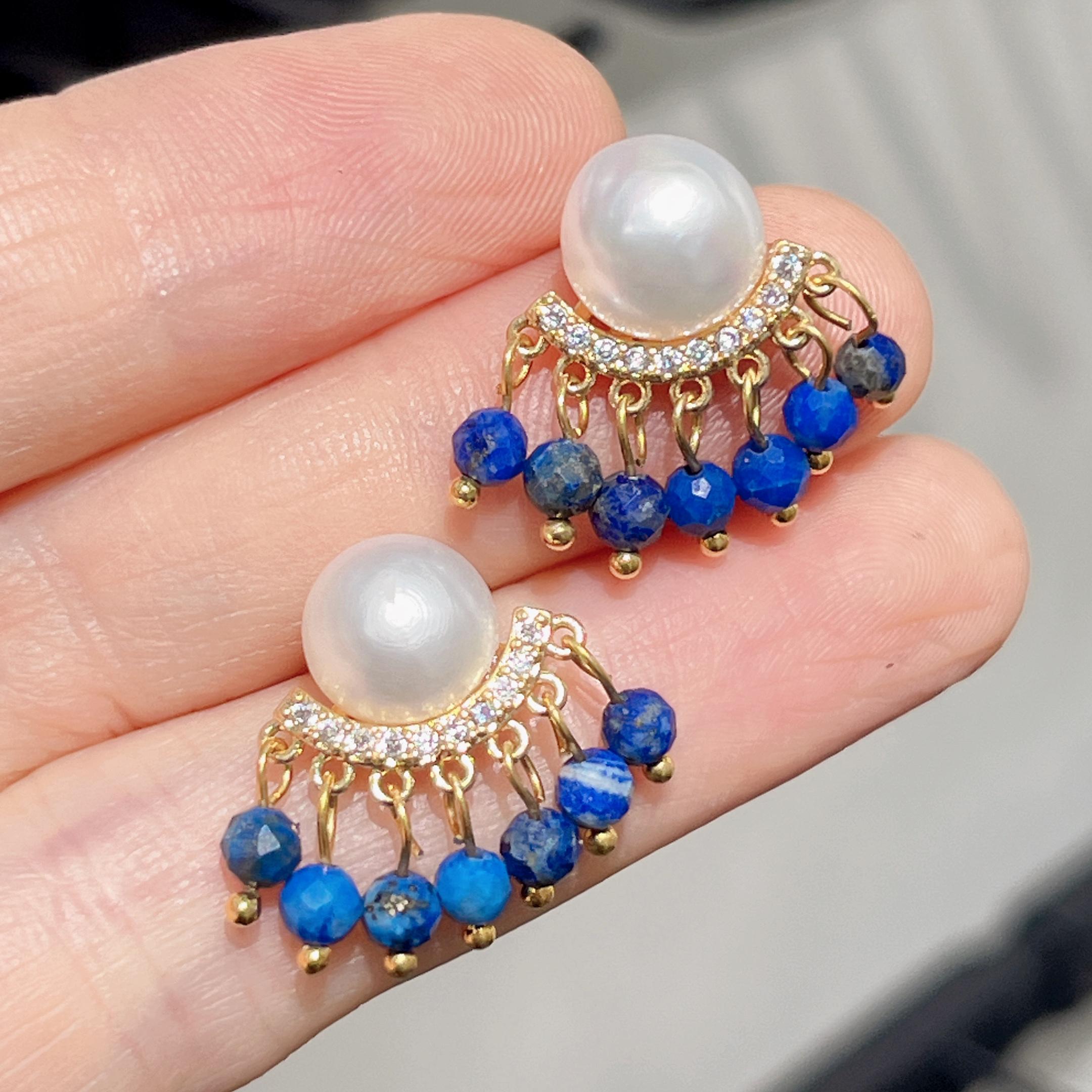 Yunyi Shijia Natural lapis lazuli tassel Earrings, freshwater pearl earrings, New Chinese Style earrings, original design jewelry wholesale in stock detail image 4