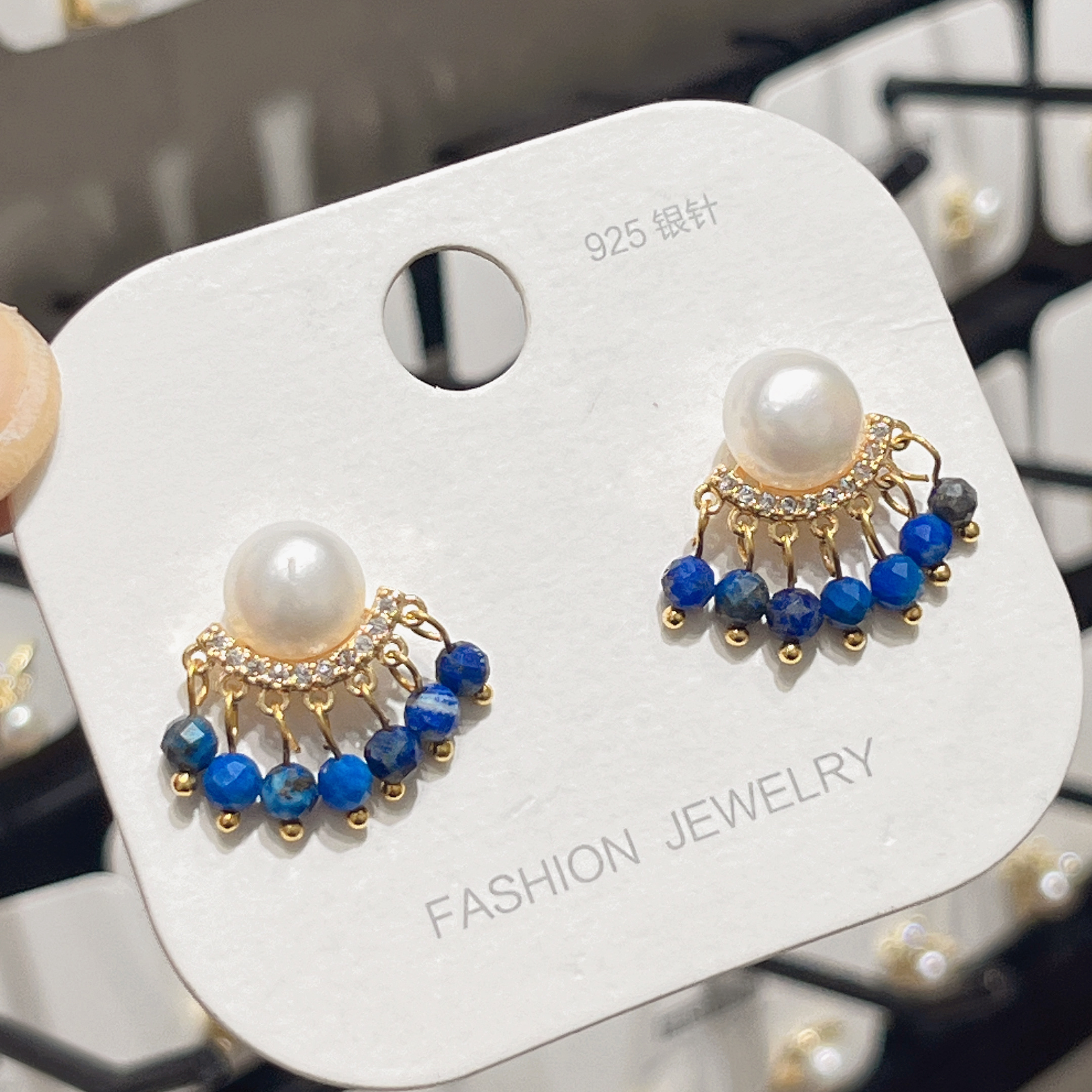 Yunyi Shijia Natural lapis lazuli tassel Earrings, freshwater pearl earrings, New Chinese Style earrings, original design jewelry wholesale in stock detail image 11