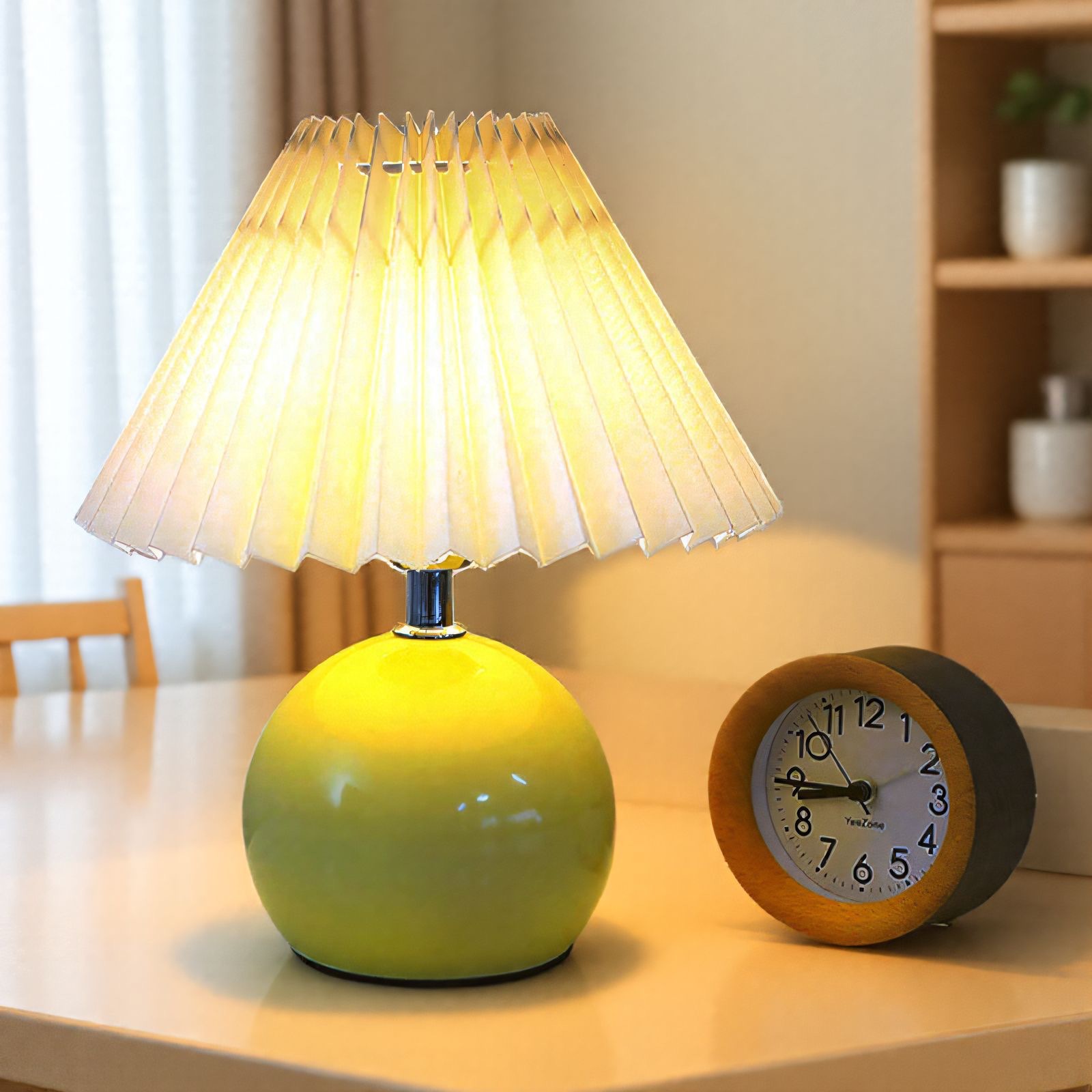 Night light, table lamp, cross-border creative decoration, night lighting, warm and soft light, Nordic ins retro pleated table lamp, warm and romantic atmosphere, bedside lamp, high-end feel, walnut wood night light, creative fabric Application Scenario