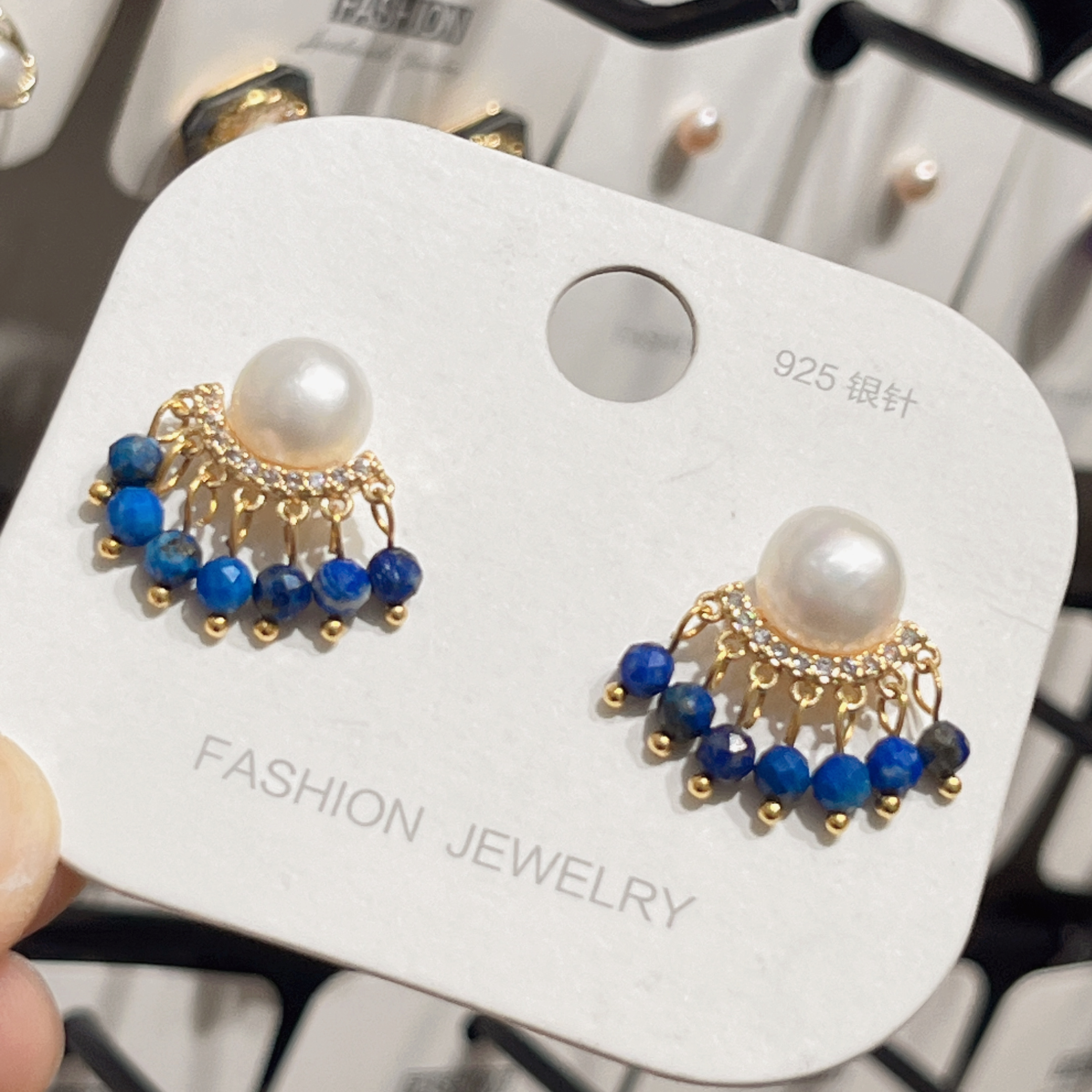 Yunyi Shijia Natural lapis lazuli tassel Earrings, freshwater pearl earrings, New Chinese Style earrings, original design jewelry wholesale in stock detail image 3