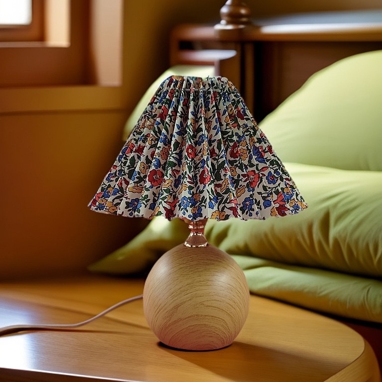 Night light, table lamp, cross-border creative decoration, night lighting, warm and soft light, Nordic ins retro pleated table lamp, warm and romantic atmosphere, bedside lamp, high-end feel, walnut wood night light, creative fabric detail image 10