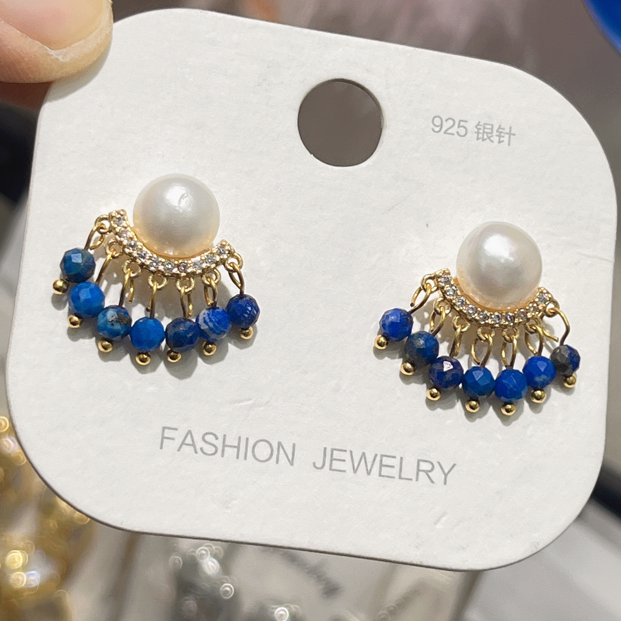 Yunyi Shijia Natural lapis lazuli tassel Earrings, freshwater pearl earrings, New Chinese Style earrings, original design jewelry wholesale in stock detail image 10