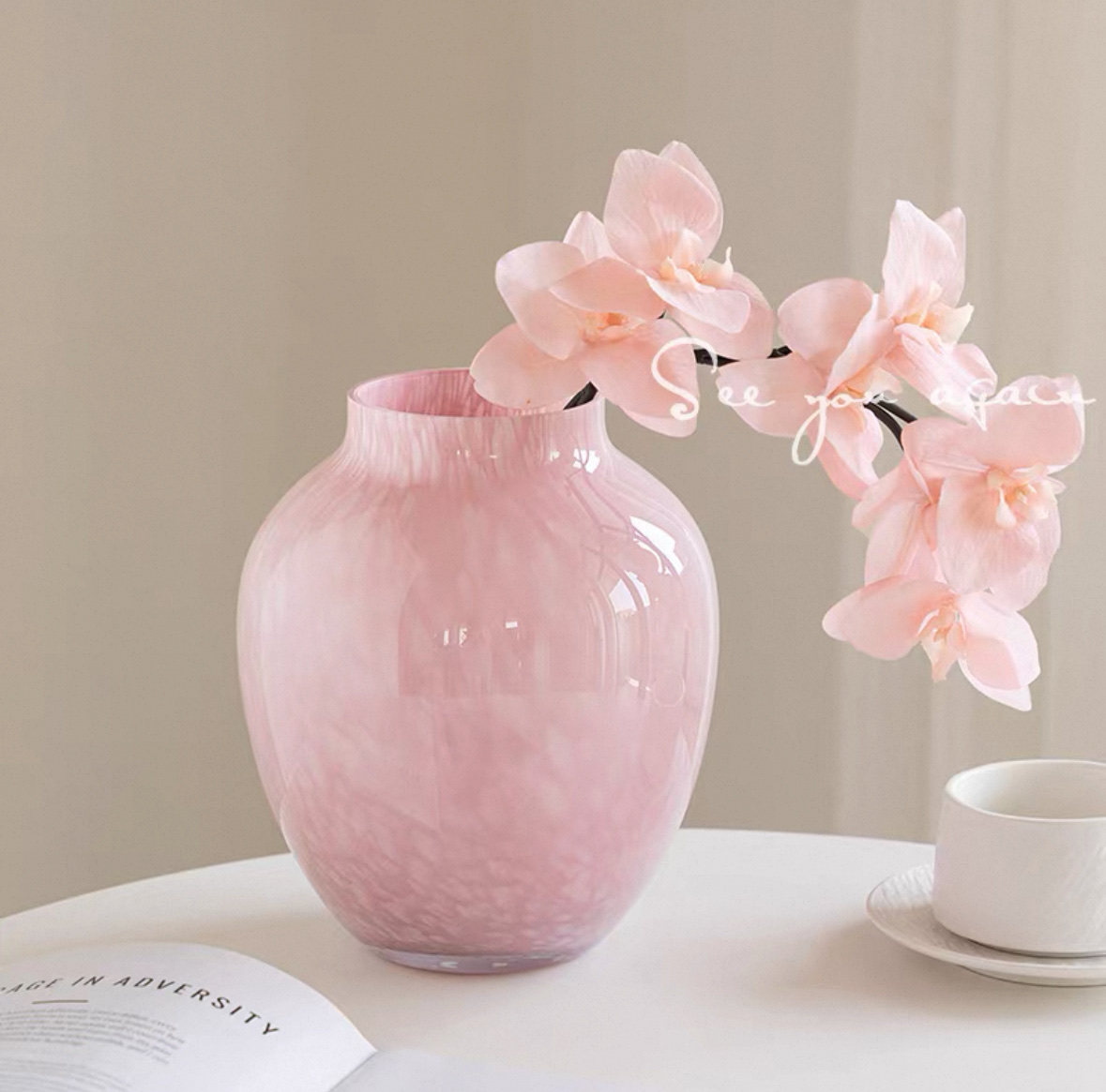Ins-style pink Fenton glass vase, vintage mermaid girl glass flower vase, flower arrangement, water cultivation decoration, French romantic vase, vase, vase detail image 4